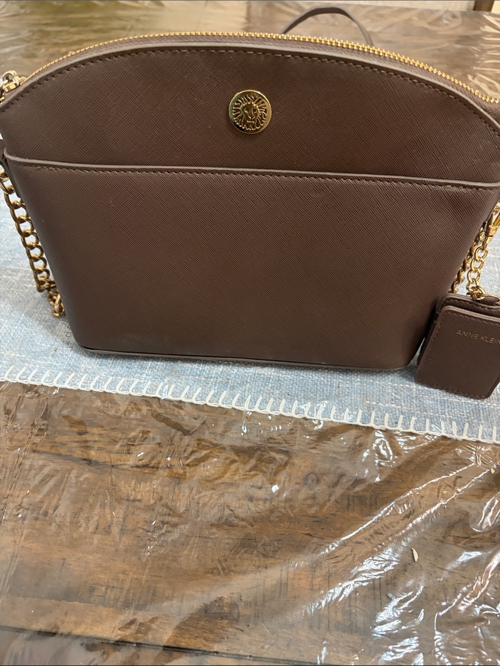 Anne Klein Chocolate Brown Dome Crossbody with Gold Hardware